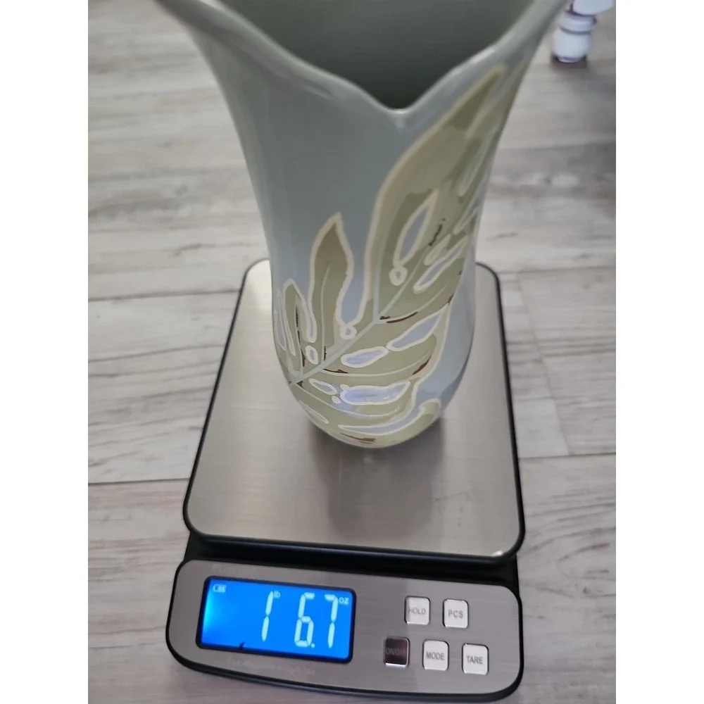 2‎ APRIL CORNELL FOR SILVESTRI GREEN LEAF DESIGN CERAMIC VASEs 9